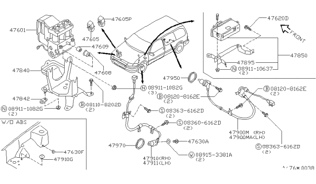 1995 Nissan Quest Anti Skid Actuator Assembly Diagram for 47850-0B000