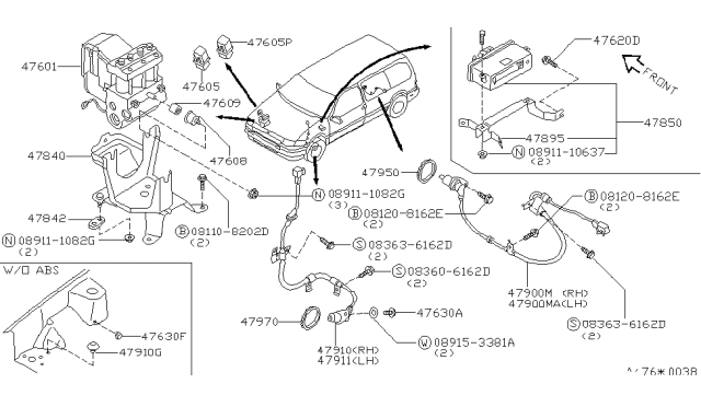 1995 Nissan Quest Absorber Actuator Assy Diagram for 47601-0B000