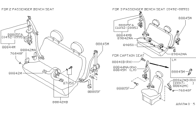 1993 Nissan Quest Tongue Belt Assembly, Rear Seat Right Diagram for 88824-0B186