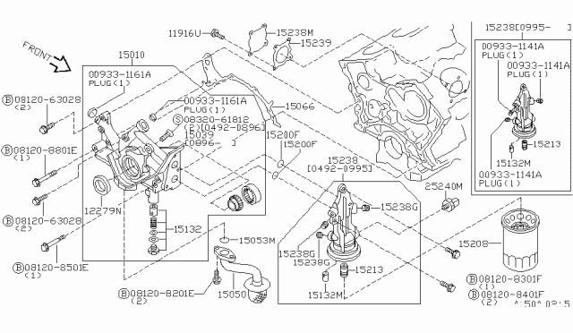 1994 Nissan Quest Oil Strainer Assembly Diagram for 15050-0B000