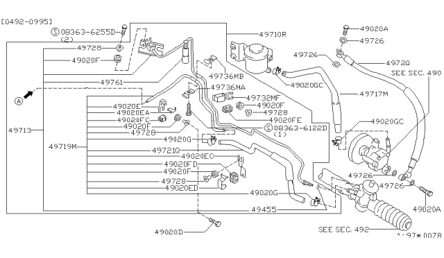 1995 Nissan Quest Hose Assy-Control Valve Diagram for 49720-1B001