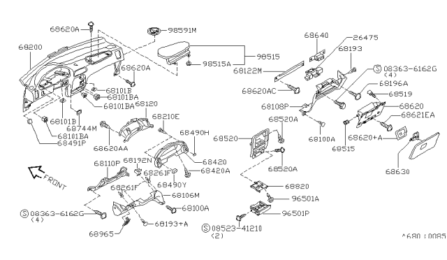 1998 Nissan Quest Panel-Instrument Lower,Assist Diagram for 68108-1B000