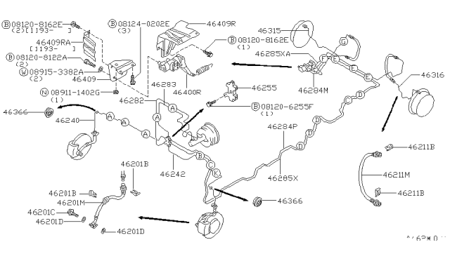 1993 Nissan Quest Connector-Brake Tube Diagram for 46255-0B000