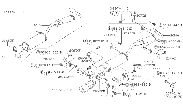 1997 Nissan Quest Exhaust Tube Assembly, Center Diagram for 20030-1B010