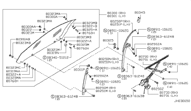1992 Nissan 300ZX Motor Assy-Regulator,RH Diagram for 80730-30P00