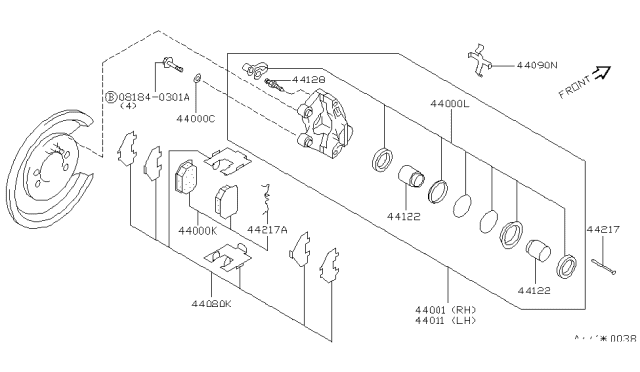 1994 Nissan 300ZX Brake CALIPER RH Rear Diagram for 44001-43P00