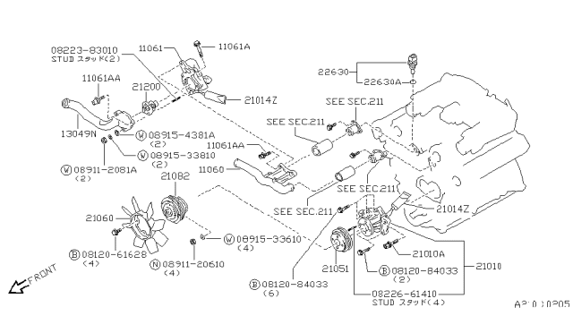 1994 Nissan 300ZX Water Pump, Cooling Fan & Thermostat Diagram 1