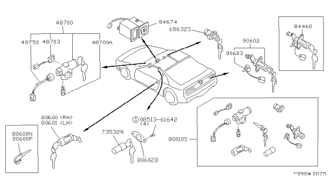 1993 Nissan 300ZX Key Set-Cylinder Lock Diagram for 99810-48P05