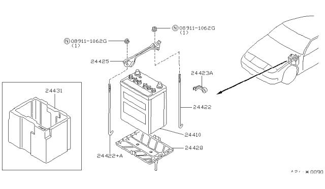 1996 Nissan 300ZX Battery & Battery Mounting Diagram