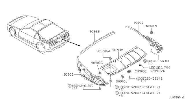 1991 Nissan 300ZX Finisher-Back Door,Lower Diagram for 90901-30P00