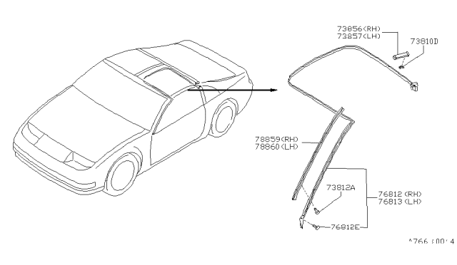 1991 Nissan 300ZX Weatherstrip-Rear Side,LH Diagram for 76861-33P00