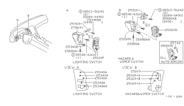 1996 Nissan 300ZX Switch Assembly Lighting Diagram for 25160-51P00