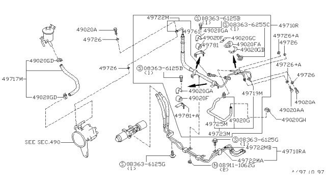 1990 Nissan 300ZX Hose & Tube Assy-Power Steering Diagram for 49720-31P03