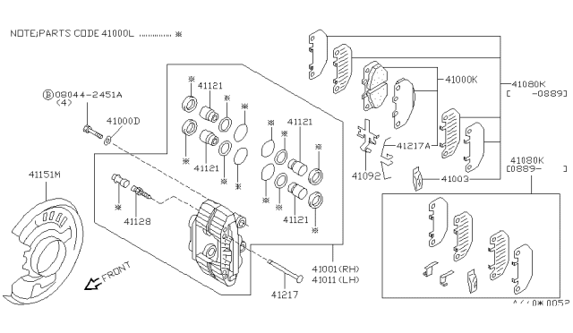 1990 Nissan 300ZX CALIPER Assembly Front LH Diagram for 41011-40P00