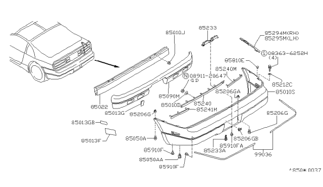 1994 Nissan 300ZX Grommet-Screw Diagram for 85096-23P00