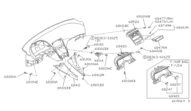 1990 Nissan 300ZX Finisher-Instrument,LH Diagram for 68411-30P03