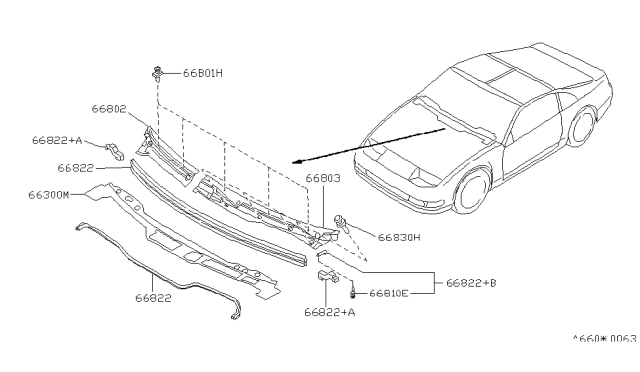 1992 Nissan 300ZX Grille-Cowl Top,RH Diagram for 66810-30P10