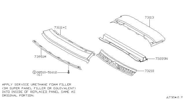 1996 Nissan 300ZX Rail-Roof Center Diagram for 73220-46P00