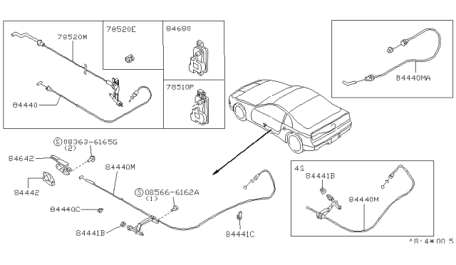 1993 Nissan 300ZX Cable-Trunk Lid & Gas Filler Opener Diagram for 90510-48P00