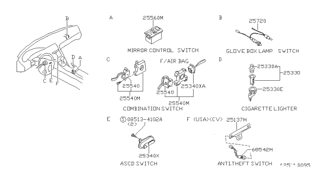 1990 Nissan 300ZX Switch Assy-Combination Diagram for 25560-30P11