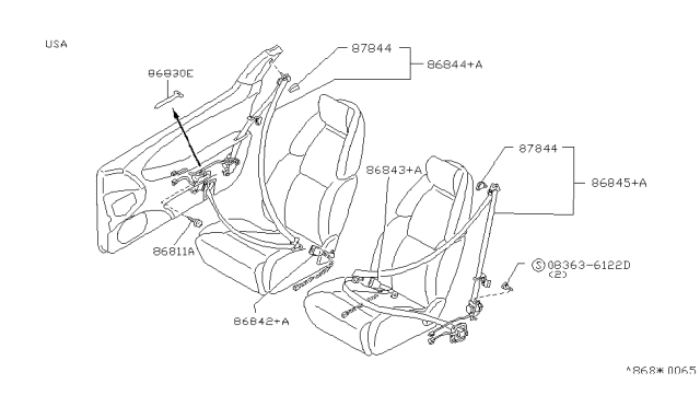 1994 Nissan 300ZX Belt Assembly-Tongue,Passive RH Diagram for 86884-30P00