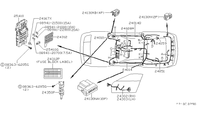 1996 Nissan 300ZX Harness Assembly-Main Diagram for 24010-54P41