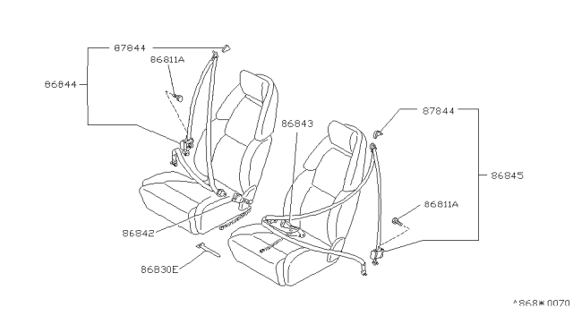 1996 Nissan 300ZX Front Seat Buckle Belt Assembly, Left Diagram for 86843-48P00