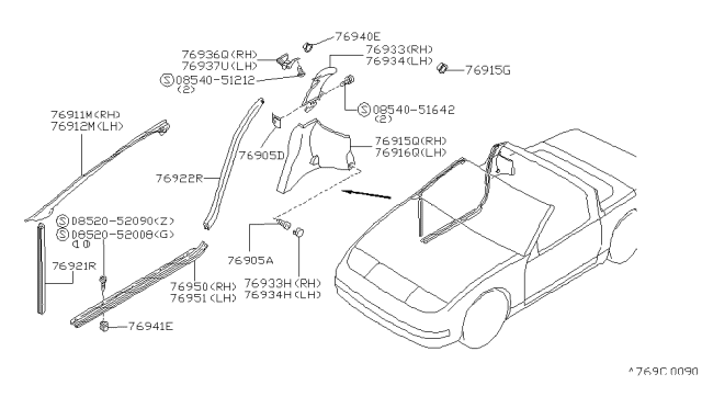 1994 Nissan 300ZX Body Side Trimming Diagram 2