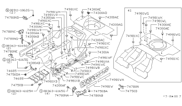 1996 Nissan 300ZX INSULATOR-Heat,Front Floor Diagram for 74751-54P10