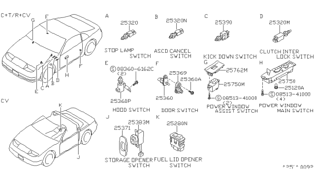 1991 Nissan 300ZX Switch Assy-Power Window,Main Diagram for 25401-30P10