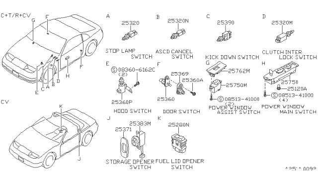 1996 Nissan 300ZX Escutcheon-Switch Diagram for 25384-46P00