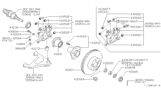 1993 Nissan 300ZX Bolt-Hub Diagram for 43222-50J00