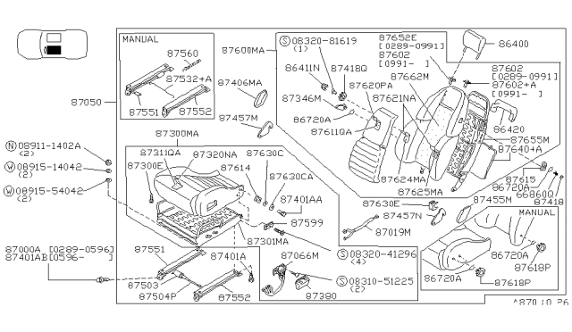 1990 Nissan 300ZX Switch Assy-Seat Slide Diagram for 87066-31P02