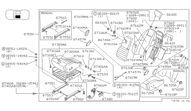 1990 Nissan 300ZX Switch Assy-Seat Slide Diagram for 87066-31P00