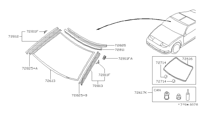 1991 Nissan 300ZX Windshield Glass Diagram for 72712-31P01