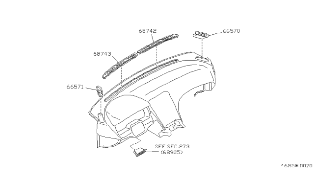 1991 Nissan 300ZX Side Defroster Grille Right Hand Diagram for 68740-30P02