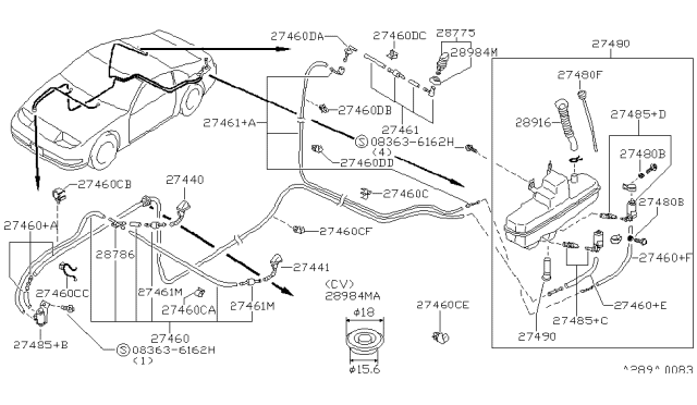 1995 Nissan 300ZX Hose Assembly-Washer Diagram for 28975-30P10