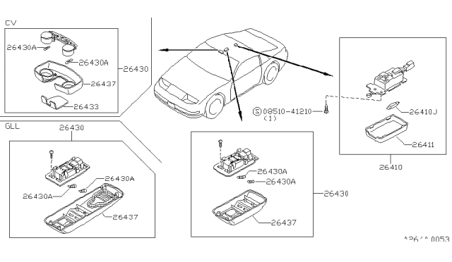 1993 Nissan 300ZX Lens-Room Lamp Diagram for 26411-80M00