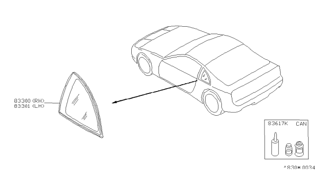 1996 Nissan 300ZX Glass Assembly-Quarter Window L Diagram for 83301-30P01