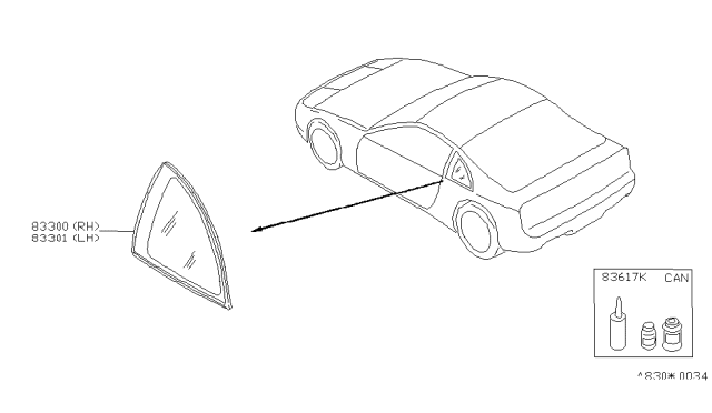 1994 Nissan 300ZX Glass-Side-Window Diagram for 83300-42P01