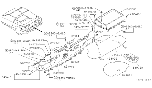 1993 Nissan 300ZX Carpet-Luggage Floor Diagram for 84902-49P11