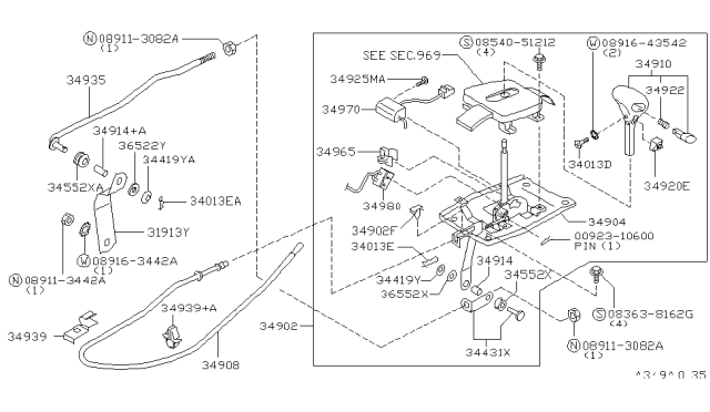 1994 Nissan 300ZX Bracket-Cable Mounting Diagram for 34939-45P20