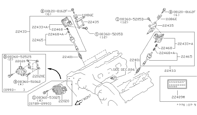 1992 Nissan 300ZX Spark Plug Diagram for 22401-40P16