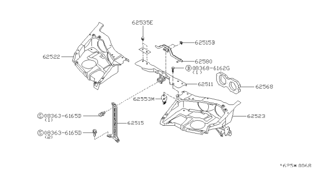 1994 Nissan 300ZX Support-Radiator Core,Side LH Diagram for 62503-30P70
