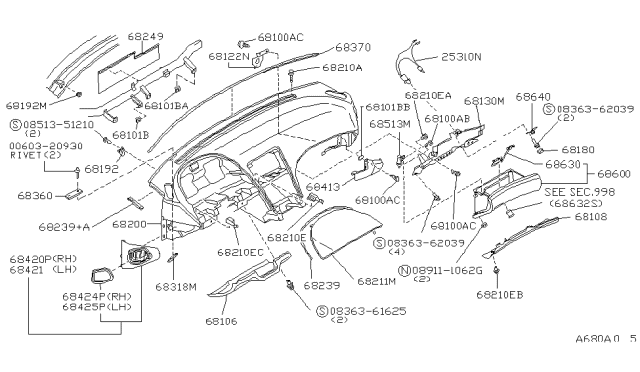 1993 Nissan 300ZX Pad-Instrument Diagram for 68211-48P00