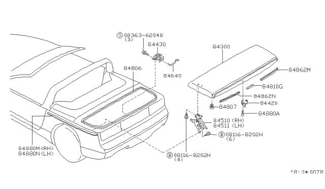 1992 Nissan 300ZX Moulding Assy-Trunk Lid Diagram for 84863-46P01