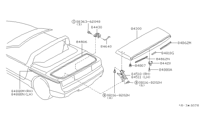 1992 Nissan 300ZX Trunk Lid & Fitting Diagram