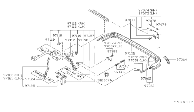 1996 Nissan 300ZX Rail Kit Folding Roof Rear LH Diagram for 97113-46P25