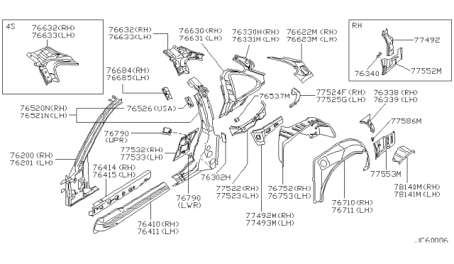 1994 Nissan 300ZX Reinforce-Rear Seat Belt Anchor,LH Diagram for 76685-32P00