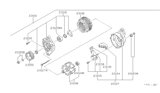 1994 Nissan 300ZX Alternator Assembly Diagram for 23100-0P502